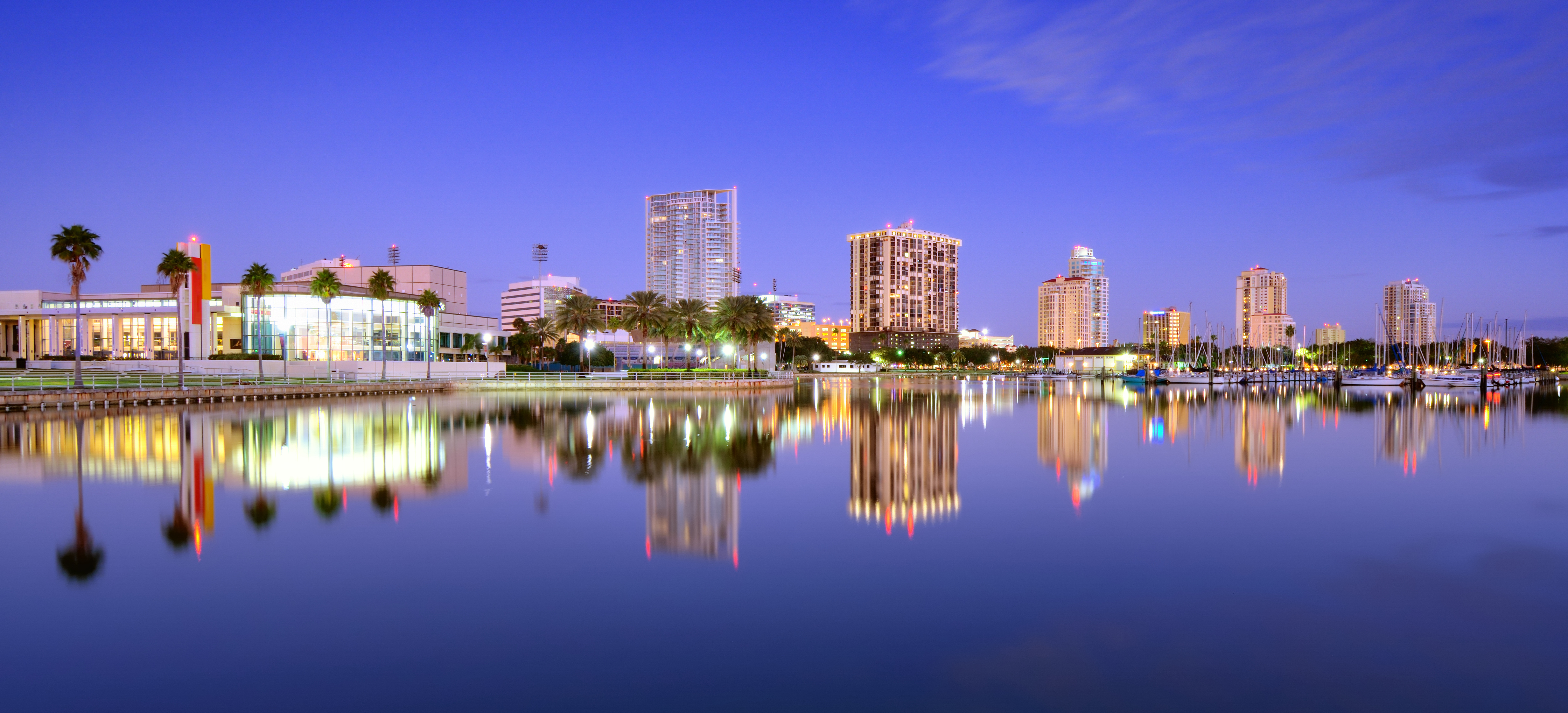 An evening skyline of downtown St. Petersburg, Florida.
